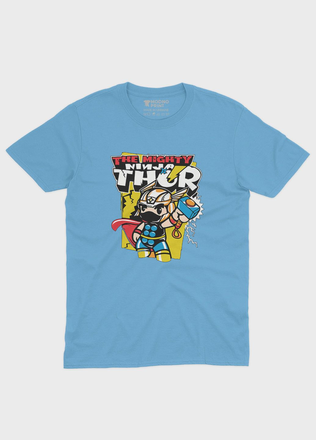 Голубая демисезонная футболка для девочки с принтом супергероя - тор (ts001-1-lbl-006-024-001-g) Modno