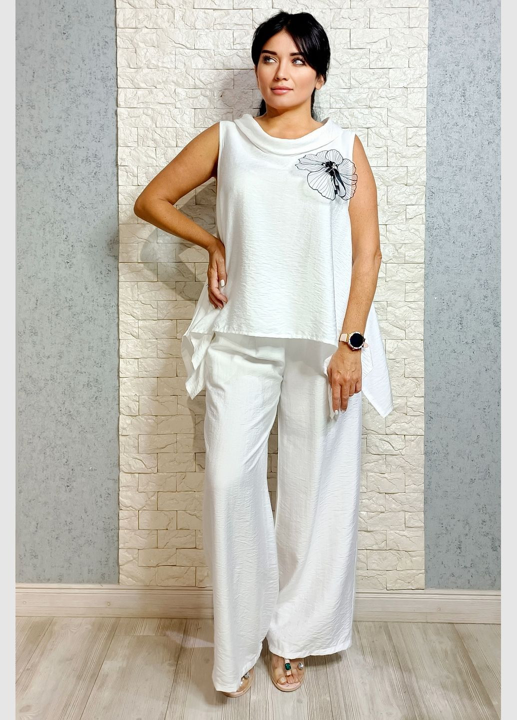 Костюм брючний (блуза, брюки) Rainbow з віскози з аплікацією квіткою (351290397)