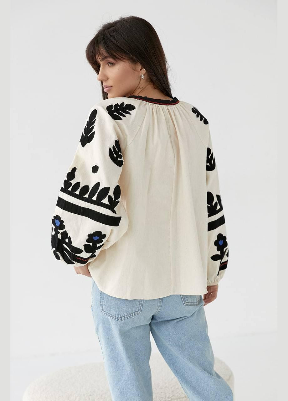 Бежева жіноча вишиванка, бавовняна сорочка з вишивкою етно s m l (42 44 46 48) бежева Po Fanu візерунок орнамент (330777552)