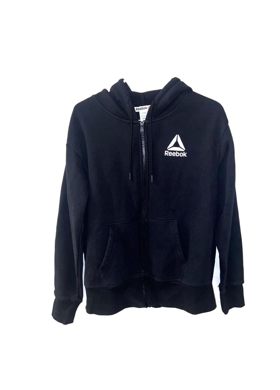 Спортивна кофта, на змійці, з капішоном, чорного кольору, розмір M Reebok slim fit (370442474)