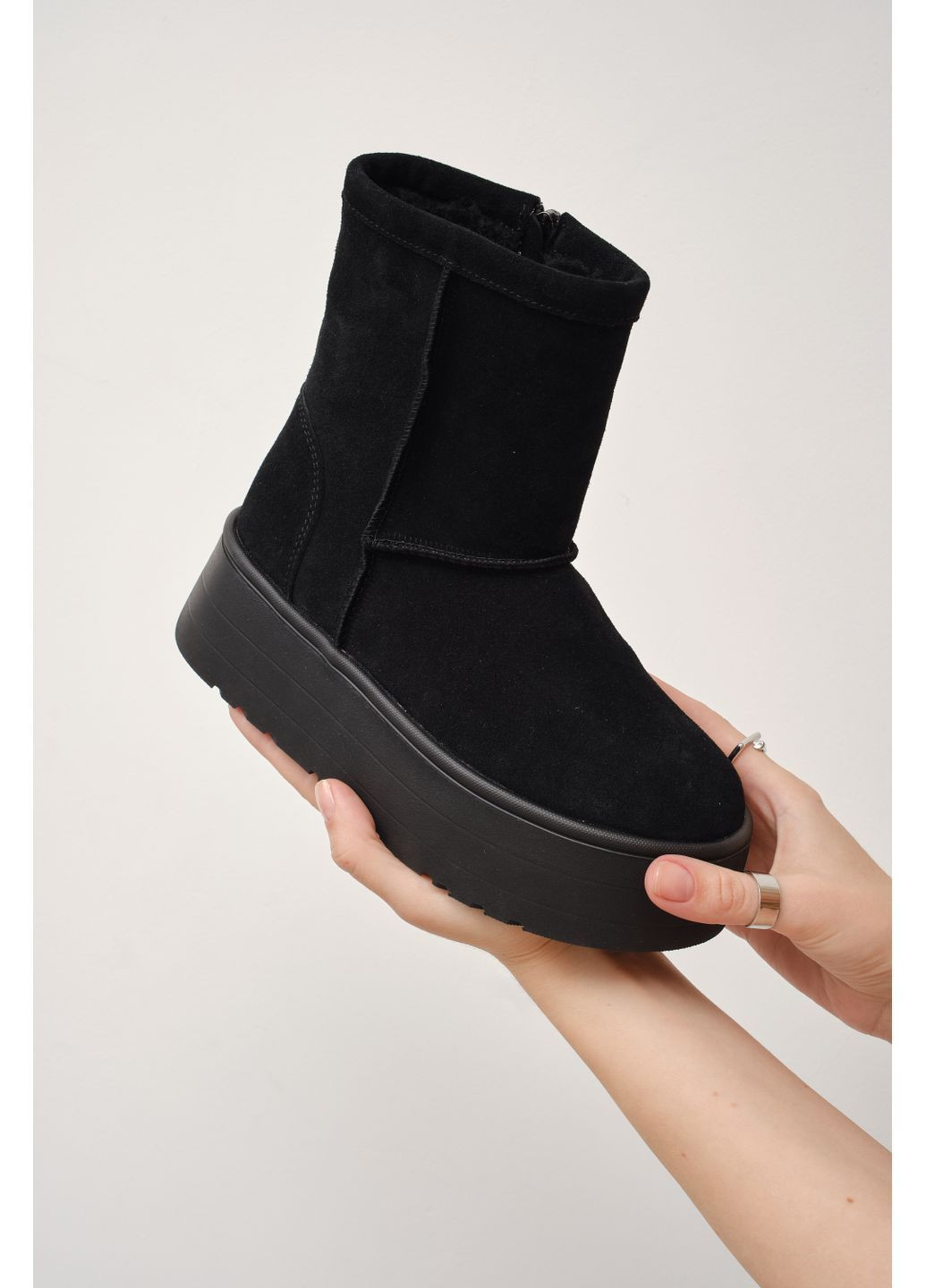 Чорні зимові уггі на високій підошві з натуральної замші та боковою блискавкою (відшив 3 дні) Paradize (365756011)