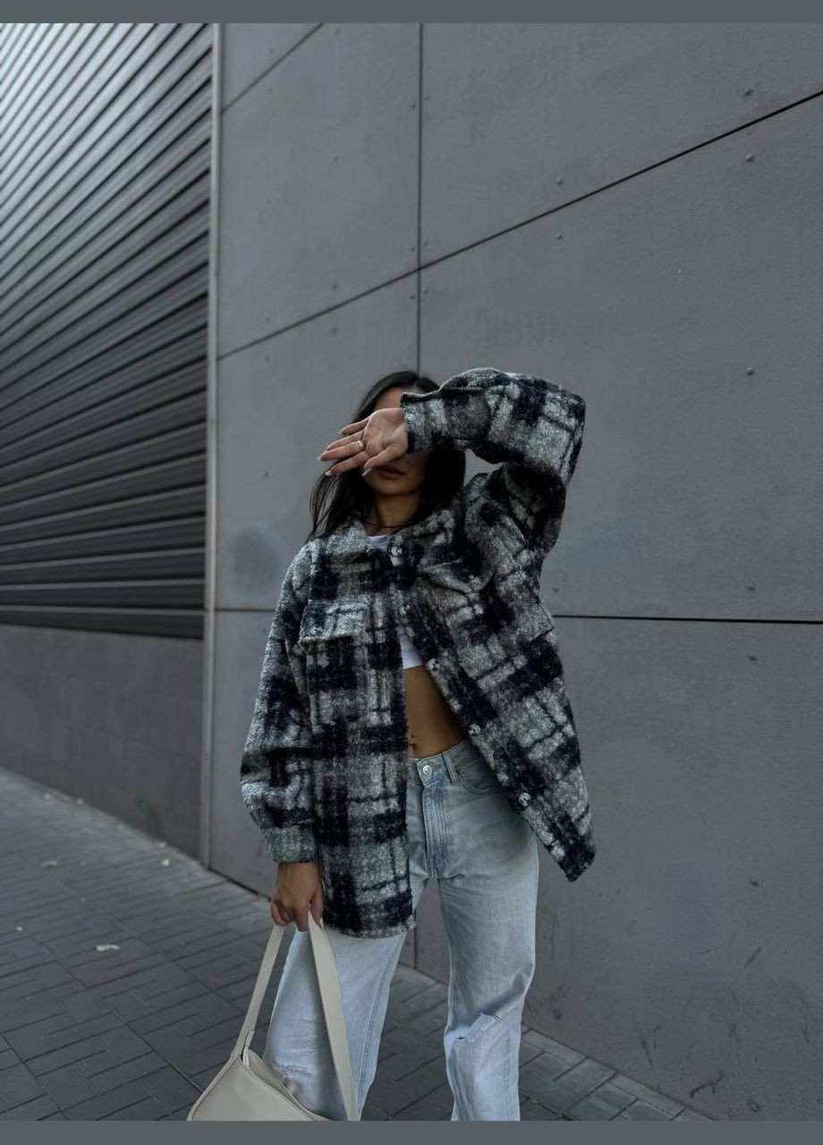 Черная рубашка в клетку No Brand с длинным рукавом