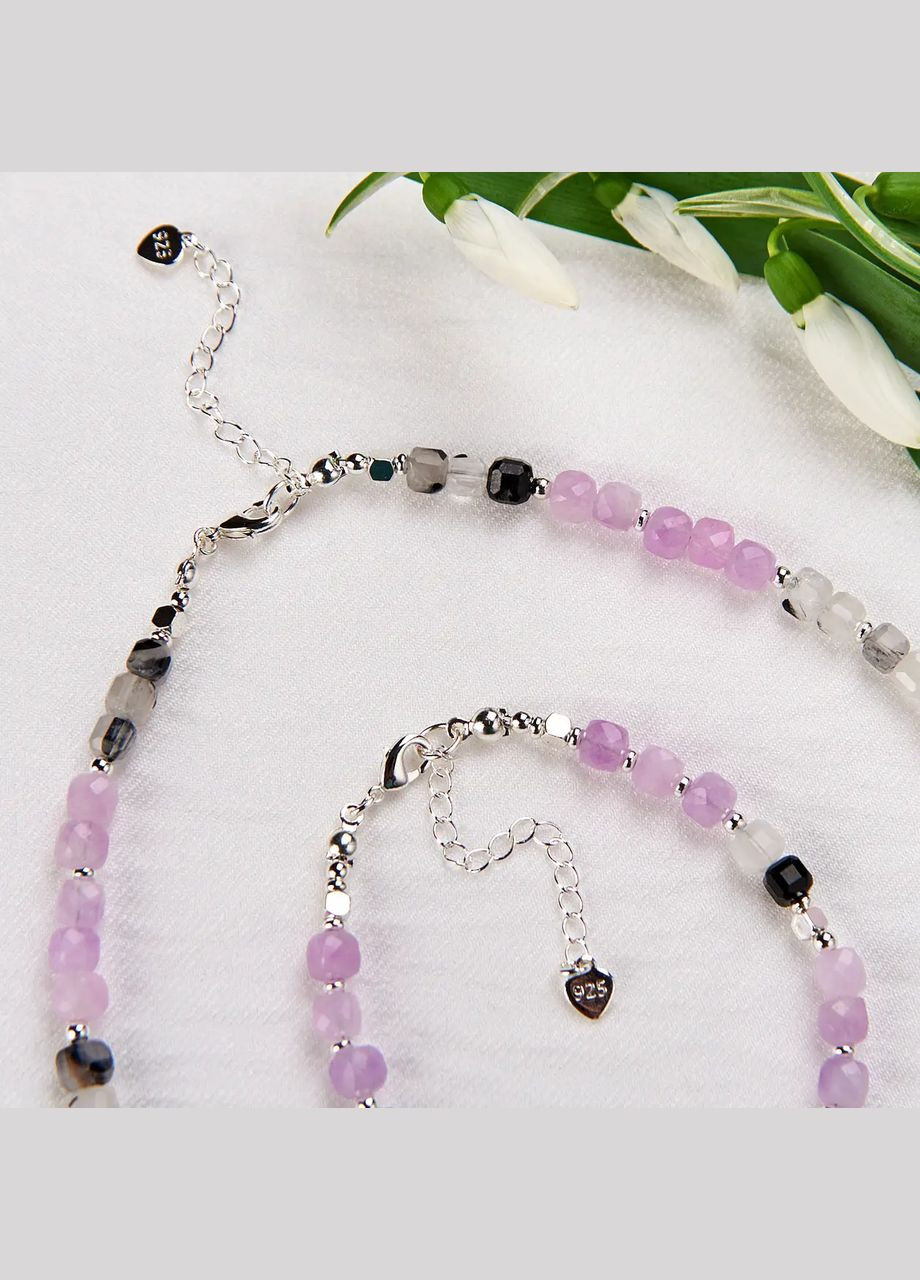 Комплект натуральний Аметист Лавандовий та Рутиловий Кварц, фур-ра гіп-ний сплав колір срібло d-5мм+- No Brand Чокер+Браслет (323654075)