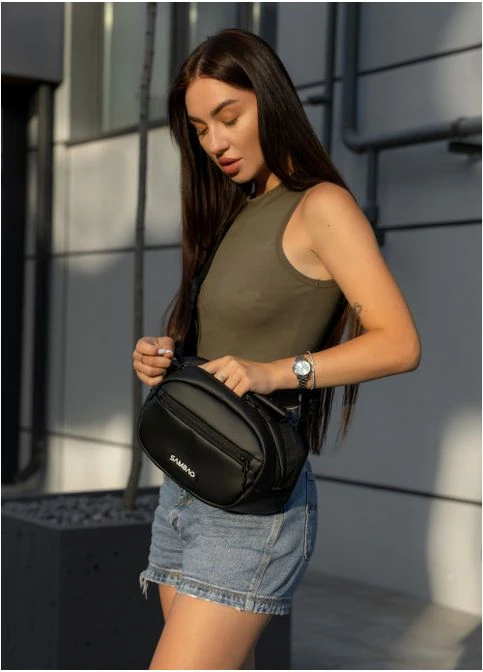 Сумка через плечо женская бананка Flex черная 30х17x10см Sambag (399207802)