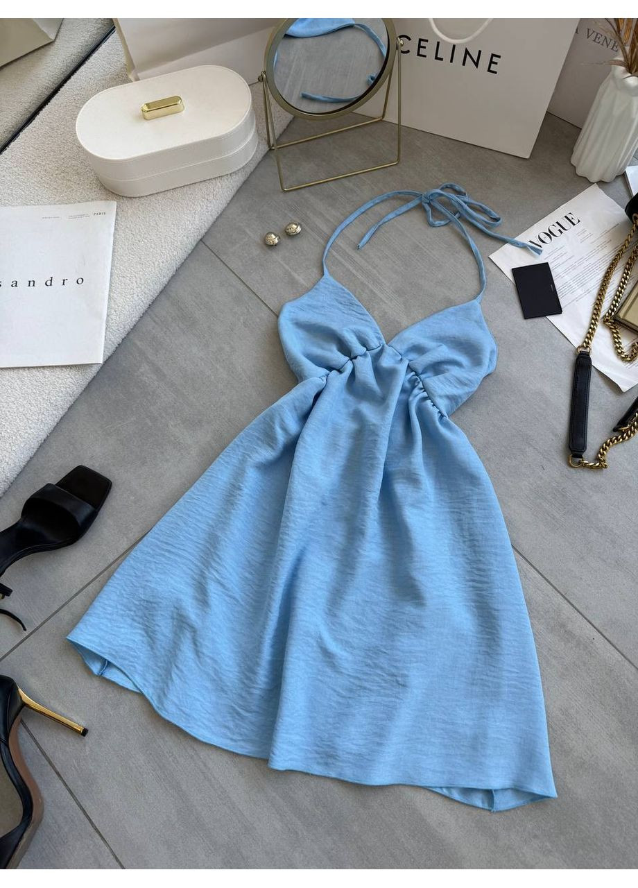 женский летний сарафан из льна на тонких завязках Україна