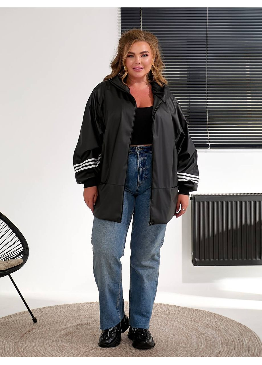 Черная демисезонная куртка-ветровка женская оверсайз Style Point
