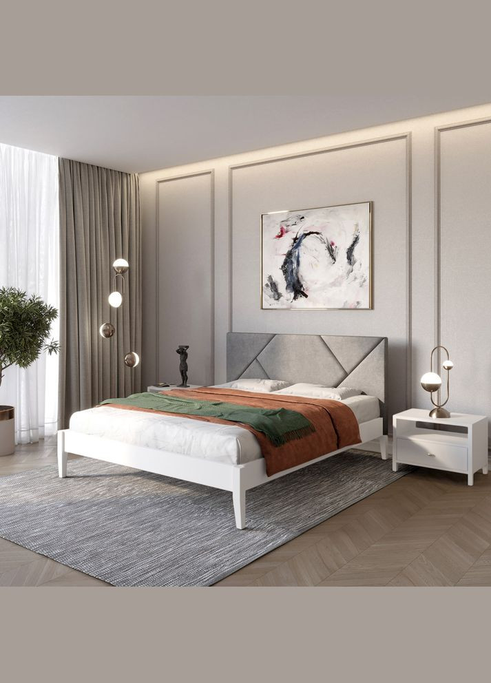 Двоспальне дерев'яне ліжко Нью-Йорк ДК (RAL9003)/Аляска 93 (Сірий) 160х190 см (MBG-10281) Mebigrand (368280502)