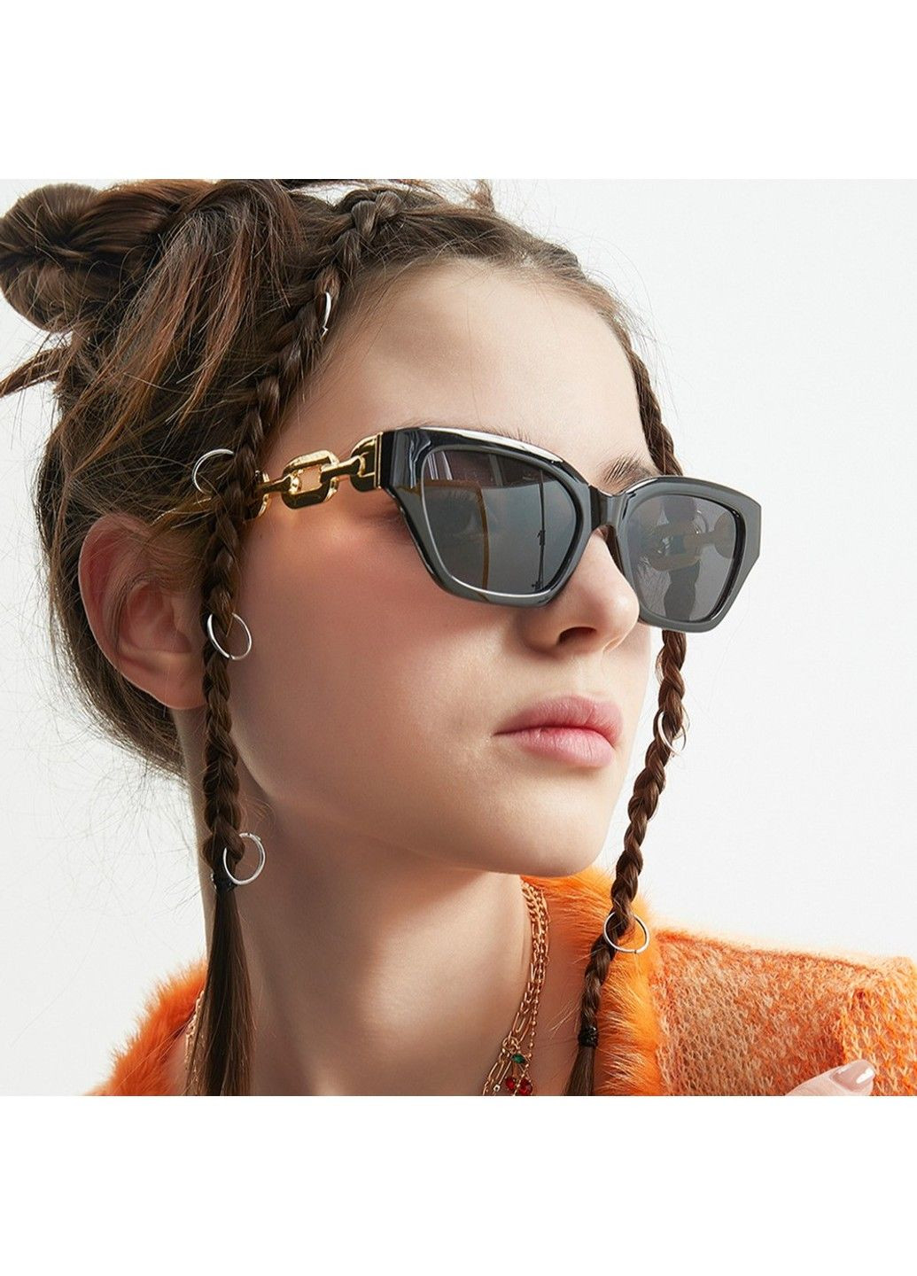 Солнцезащитные очки кошачий глаз Chain черные No Brand (323041902)