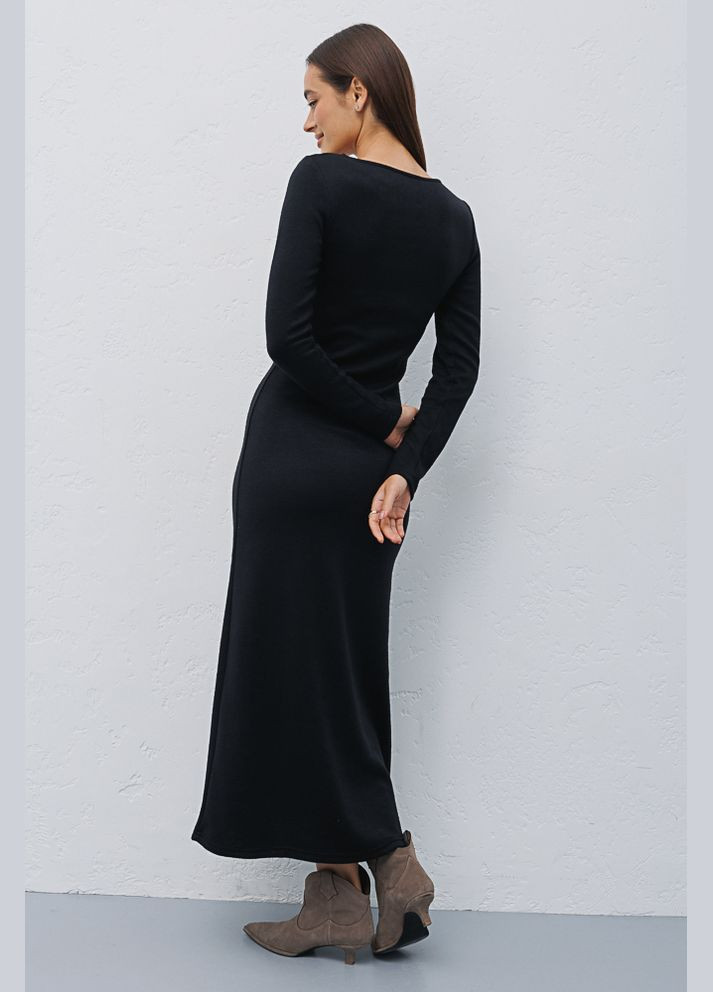 Черное длинное трикотажное платье серое с вырезами спереди Arjen
