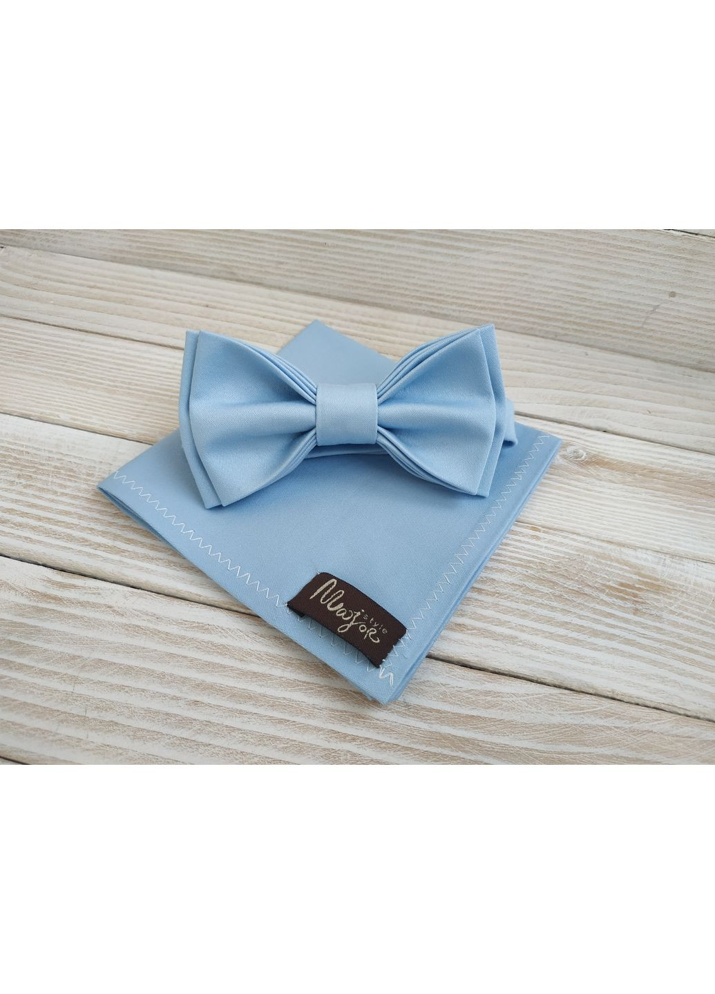 Краватка метелик блакитна однотонна з нагрудною хустинкою Major Style (366036894)