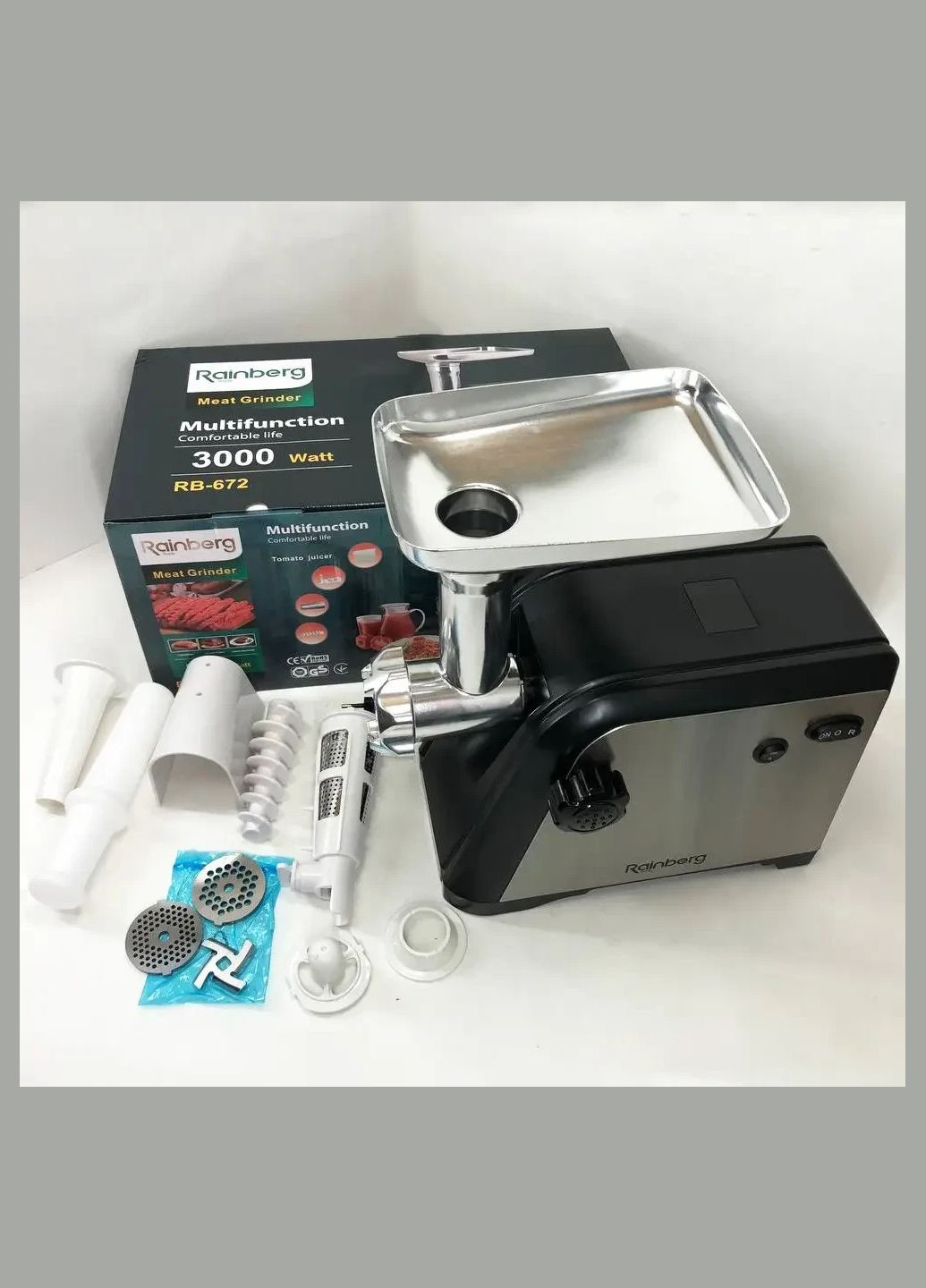 Електрична м'ясорубка для м'яса з насадками для соку RB-672 звичайна побутова електром'ясорубка Rainberg (297332247)