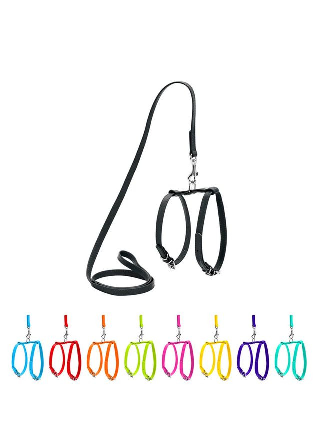 Шлея з повідцем для собак шкіряна WAUDOG Glamour з QR паспортом, Ш 9 мм, А 20-30 см, В 30-40 см чорний No Brand (363200558)