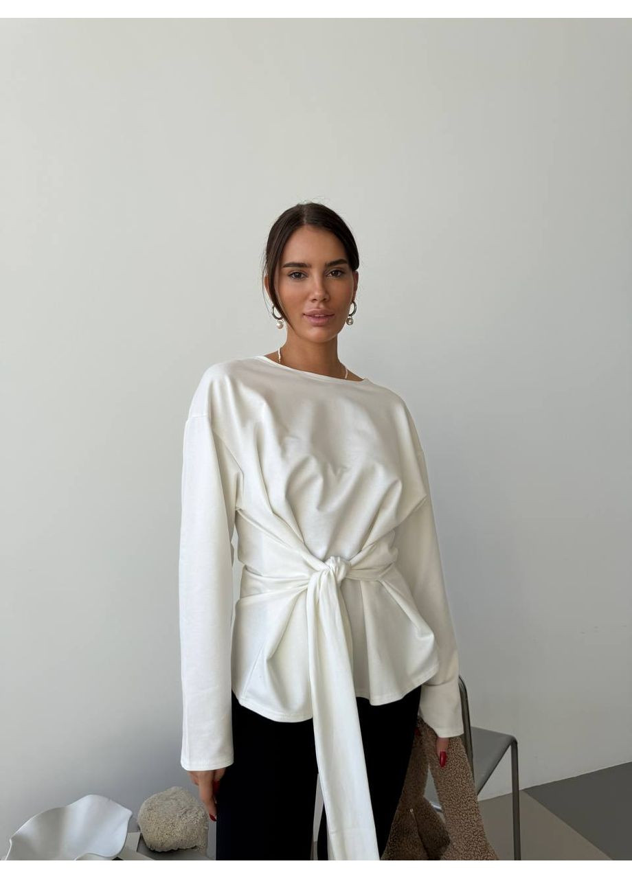 Білий демісезонний жіночий світшот з завʼязками — натуральна турецька двонитка, оверсайз фасон (заміри в описі) GD/GL Модний простір