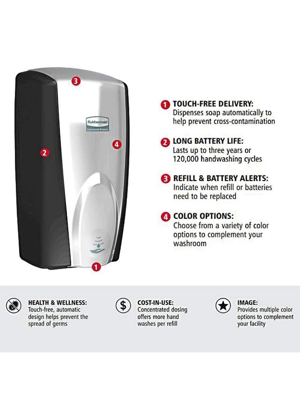 Автоматический диспенсер, 1100 мл, черный/хром Rubbermaid (302020093)