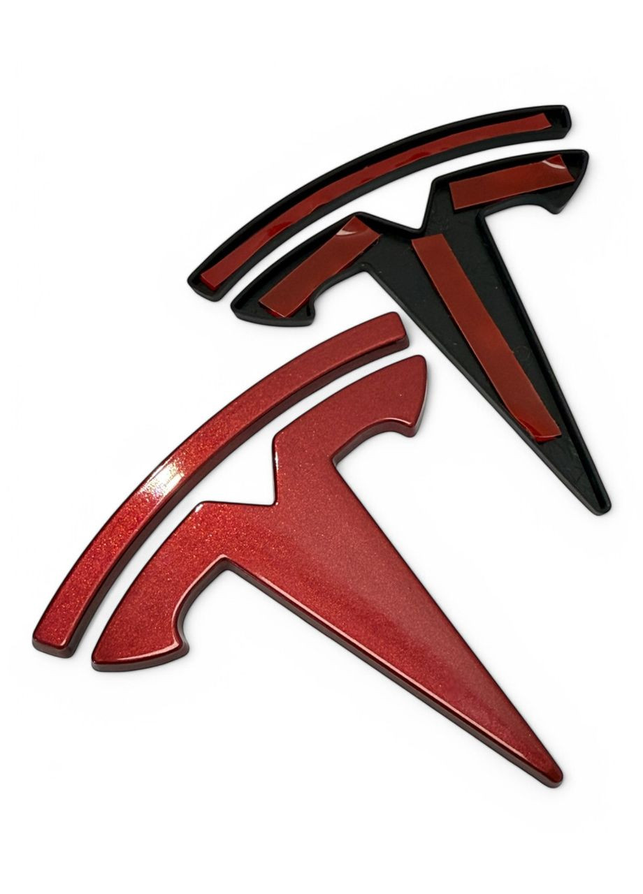 Накладки на оригинальные эмблемы на капот. Тесла Model Y, Model 3 красная Tesla (354698639)