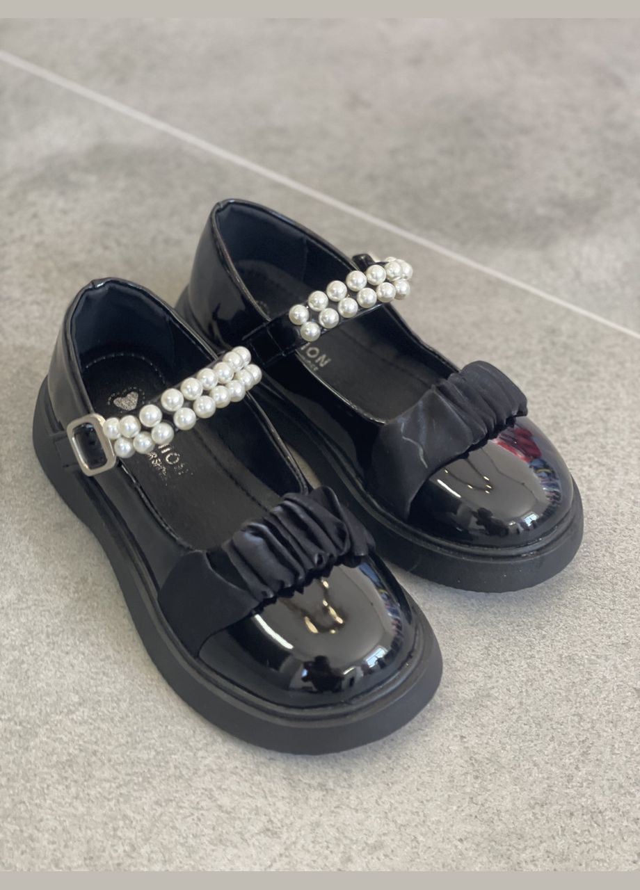 Туфлі дитячі для дівчинки з перлинками та органзою Чорні 25 No Brand (340689778)