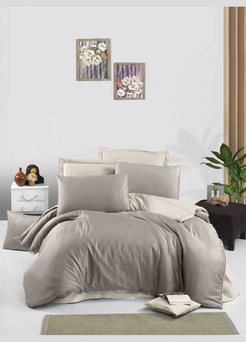 КПБ PLAIN Sateen Cappucino/ Cream капучіно/крем 200*220/2*50*70/2*70*70 Victoria (308271324)