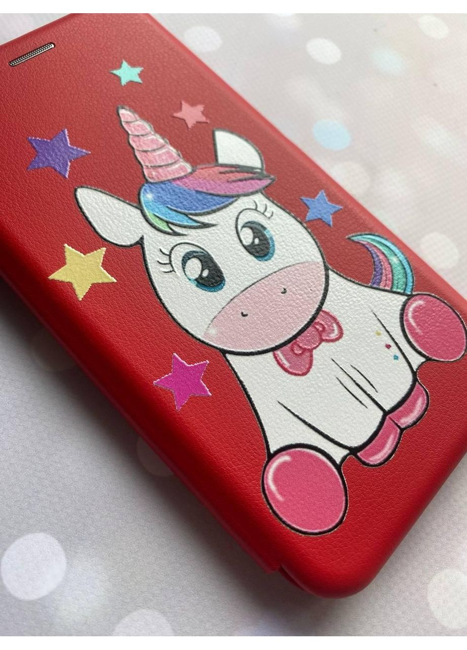 Чехол-книжка красный с рисунком на Xiaomi Redmi Note 14 4G Единорог (принт 102) Creative (364688227)