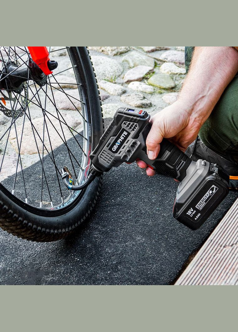 Компресор автомобільний акумуляторний Energy+ 18В 7бар 0.73кг без АКБ та ЗП Graphite (330030394)