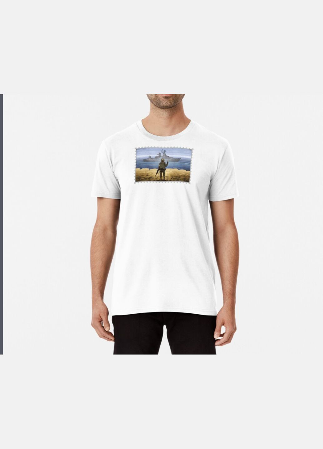 Белая мужская патриотическая футболка с принтом марка укр почты русский военный корабль иди на ... Stedman