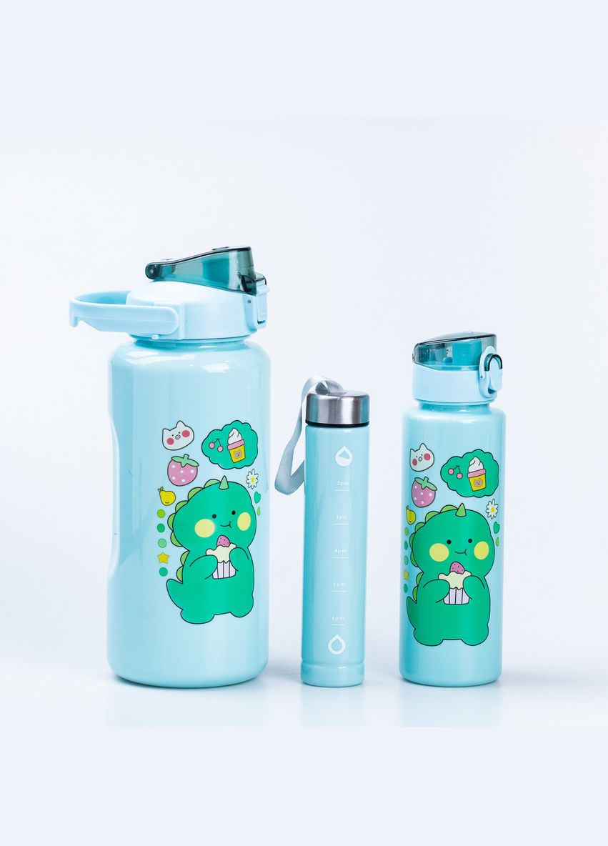 Набір багаторазових пляшок 3 в 1 Дракоша 0.3л 0.7л 2л М'ятний HPZSB120013M Happy Life (305389896)