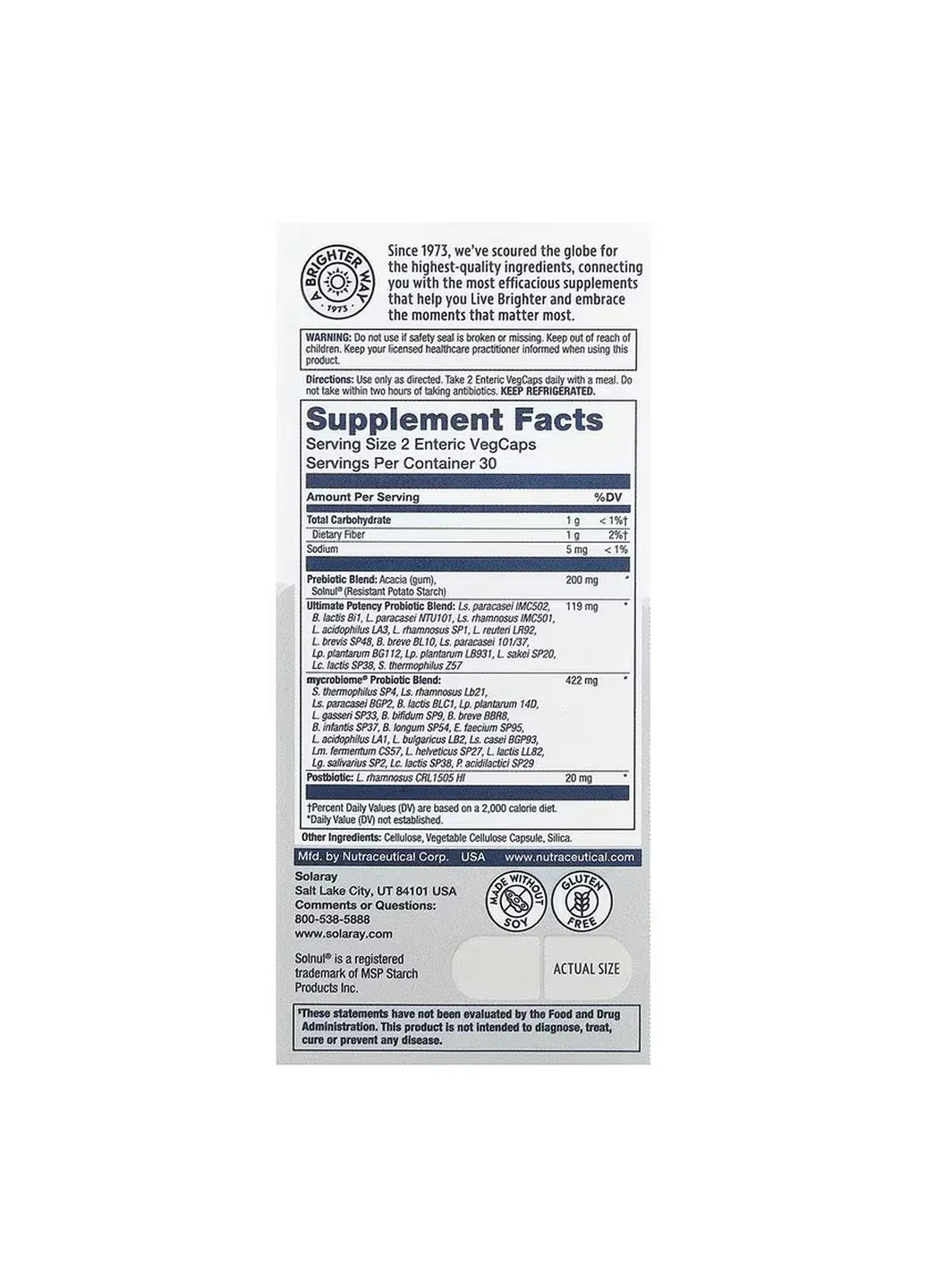 Оригінал! Complete Probiotic Ultimate Potency - 60 vcaps Solaray (397586297)