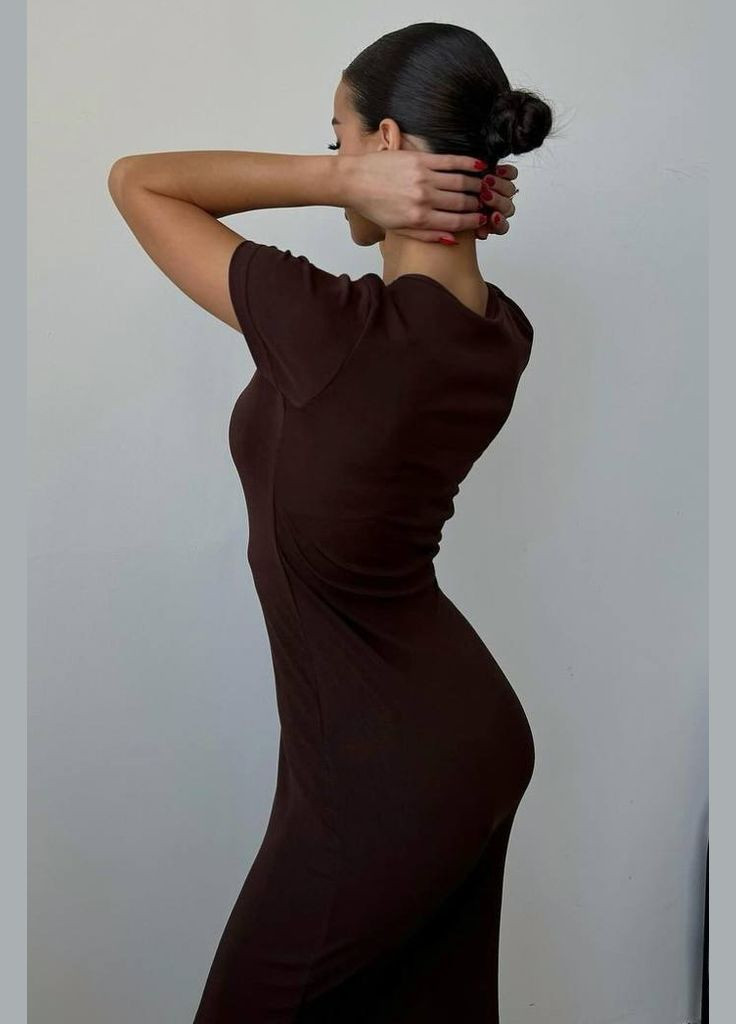 Темно-коричнева повсякденний сукня жіноча темно-коричнивого кольору футляр Let's Shop однотонна