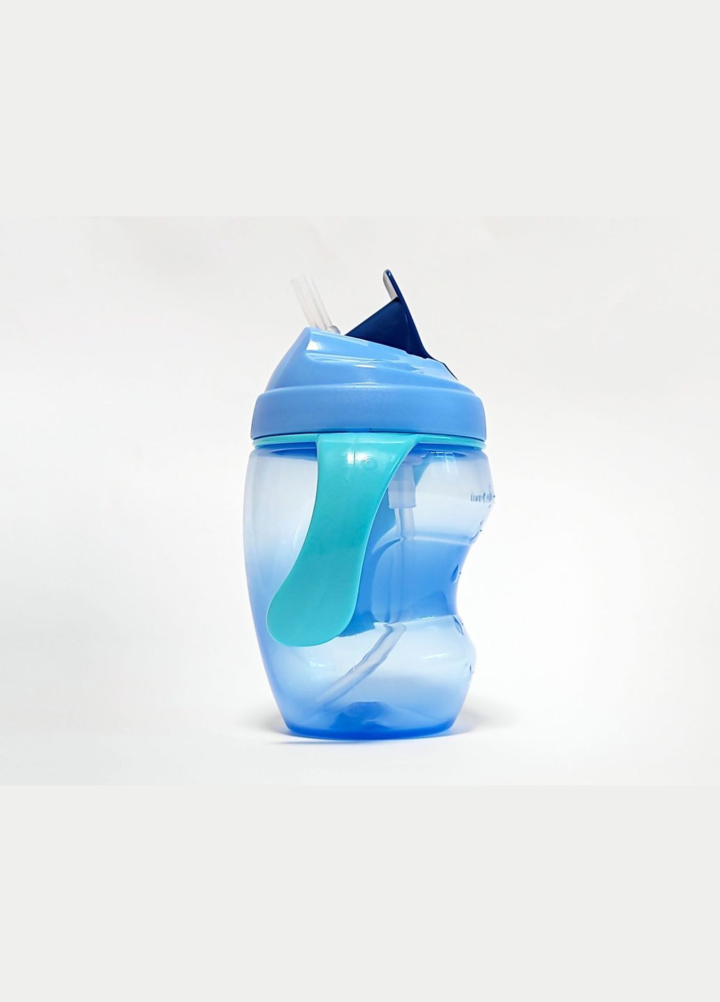 Поїльник з трубочкою, чашка непроливайка 260 мл пляшечка для пиття та годування з ергономічними ручками, на листі, Блакитна. Bimbo (316318883)