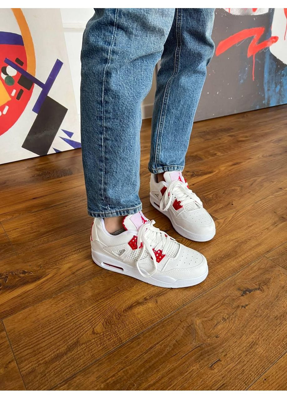 Белые демисезонные кроссовки мужские nike air jordan 4 retro white red найк аир джордан No Brand