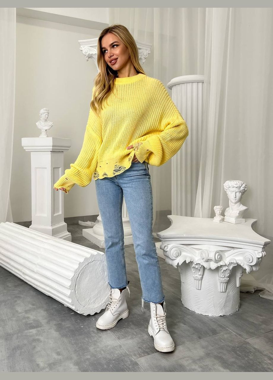 Жіночий светр з дірками жовтого кольору 407251 New Trend (285710991)