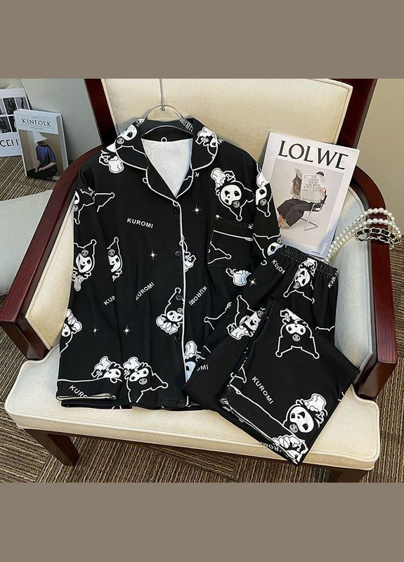 Черно-белая всесезон пижама для девочек kuromi подростковая пижама брючная белый кант рубашка и брюки в классическом стиле рубашка + брюки No Brand Піжама