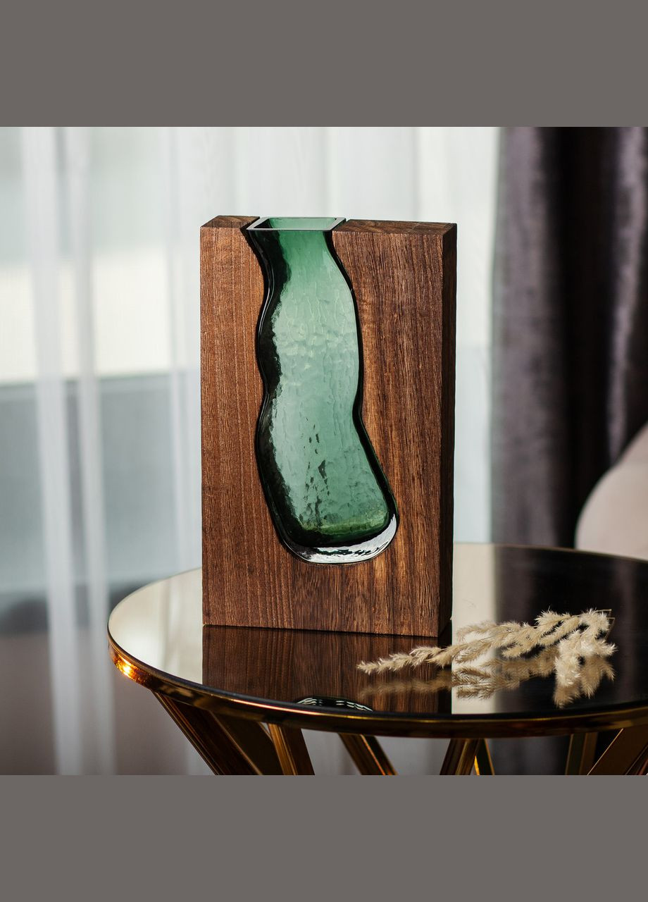 Скляна ваза з дерев'яною рамою, прямокутна 23,5 см Yiwu (315637071)