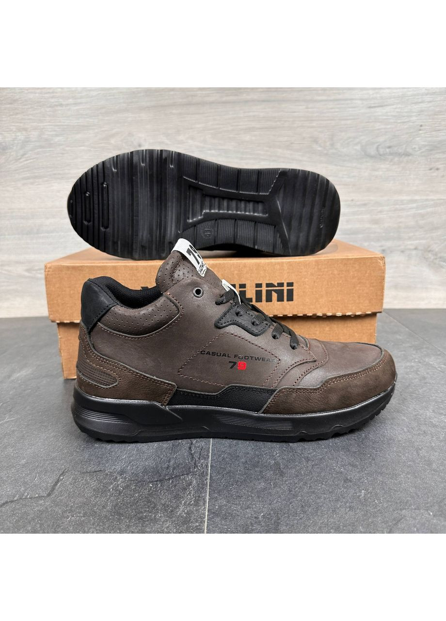 Коричневі чоловічі шкіряні зимові кросівки No Brand