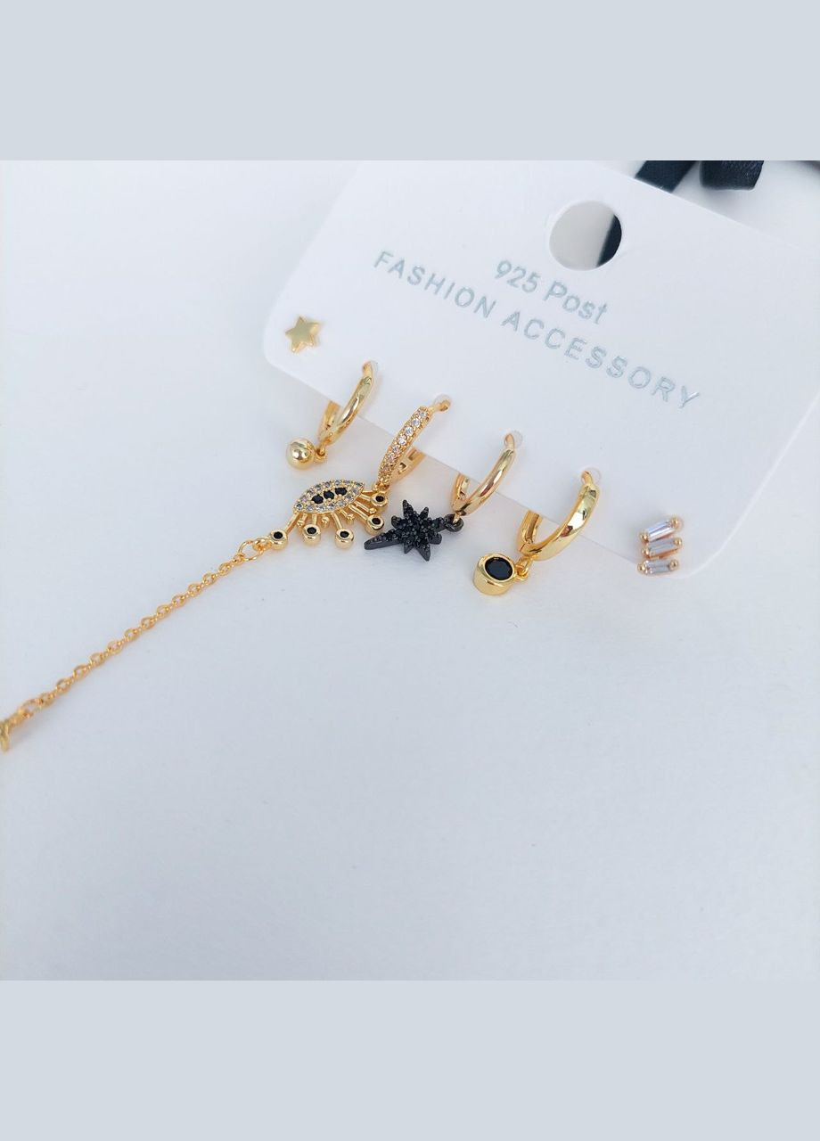 Комплект з 6-ти сережок золотого кольору DeKolie (296481785)