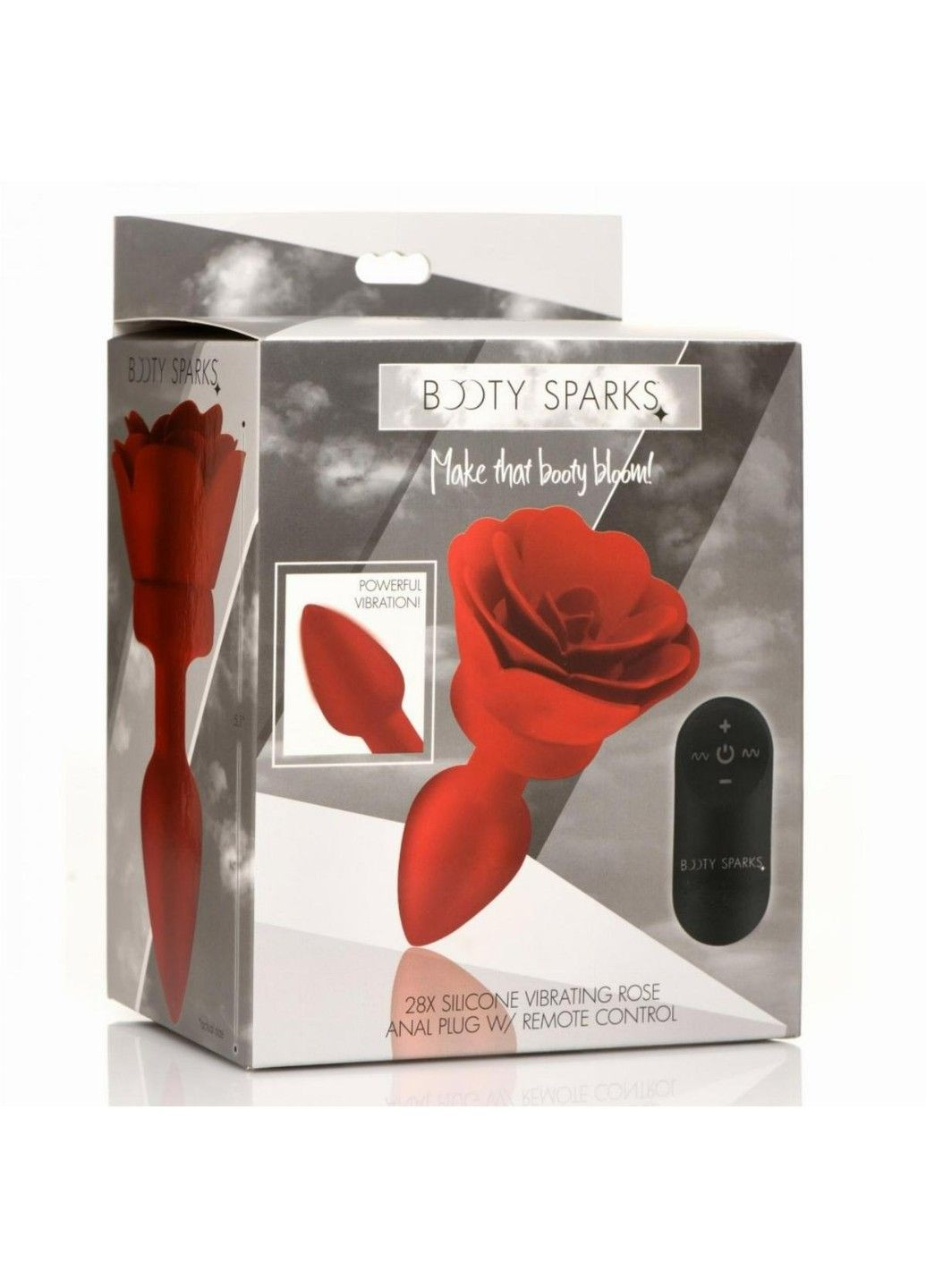 Анальная пробка с вибрацией и пультом Booty Sparks, со стоппером в виде розы, силиконовая, красная XR Brands (290850599)