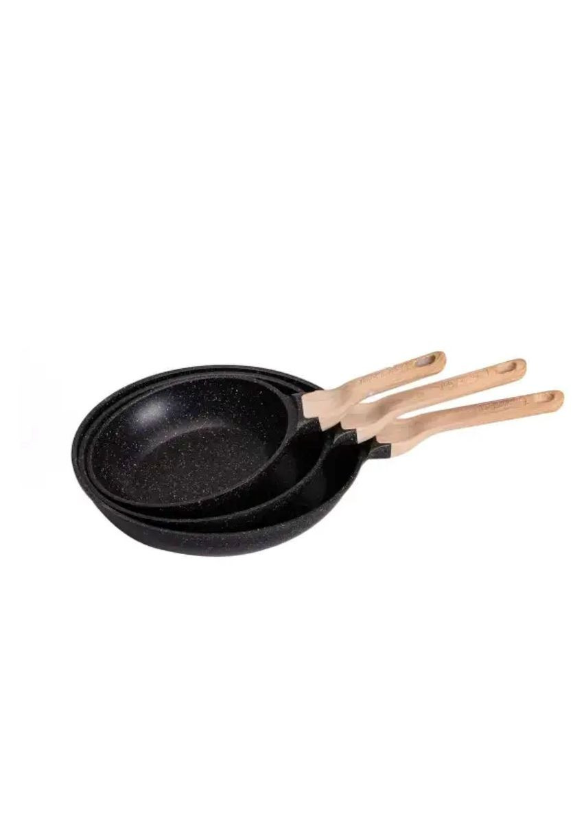 Набір з 3 алюмінієвих сковорідок з товстим дном Чорний HP-4-410B (A-033024) MGC (342759136)