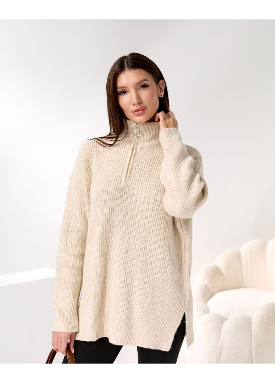 Бежевый женский свитер с молнией турция Osoblyva