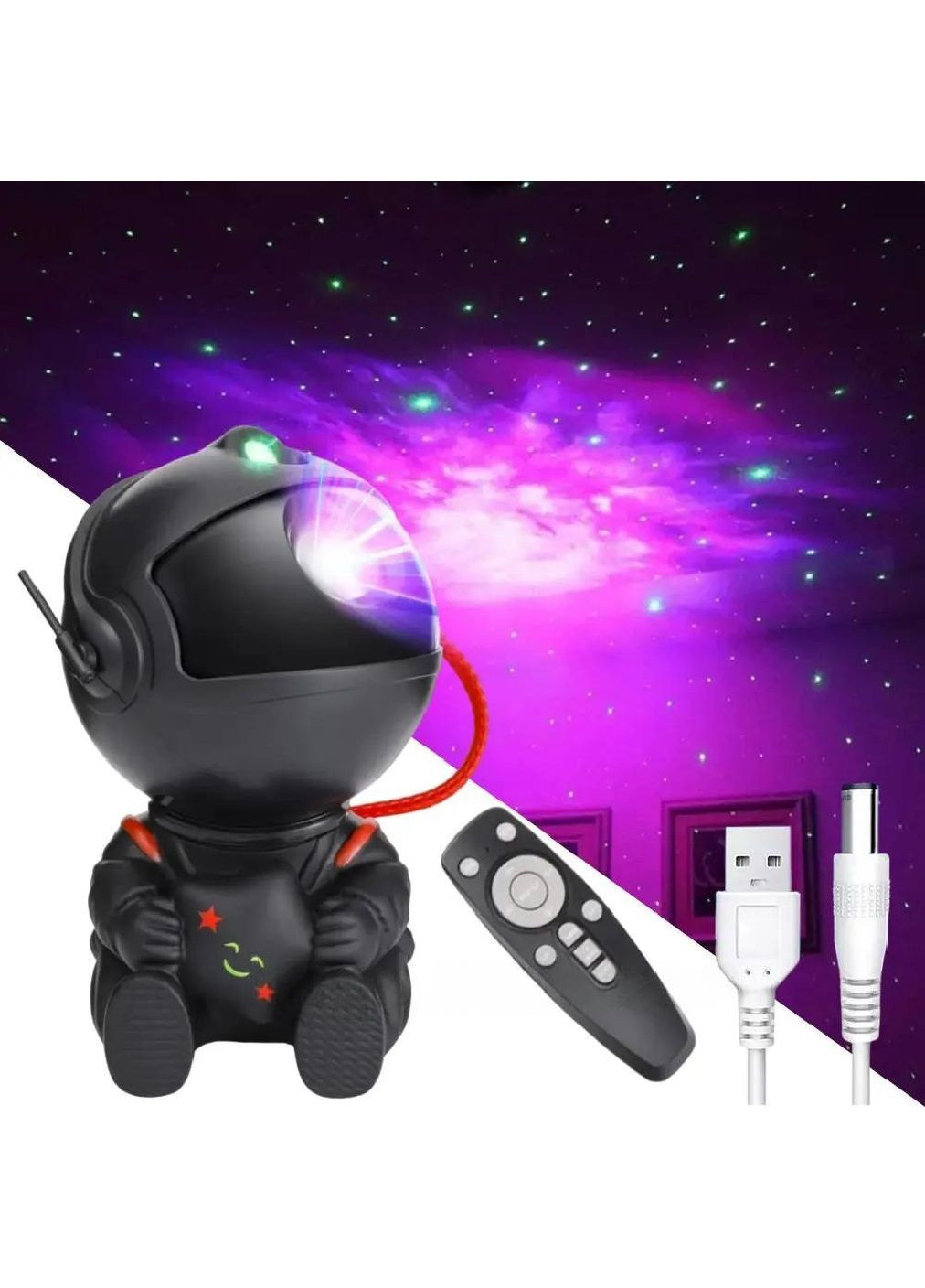 Ночник проектор звездного неба светильник с USB пультом космонавт со звездой для детей взрослых всей семьи (476450-Prob) Черный Unbranded (282739573)