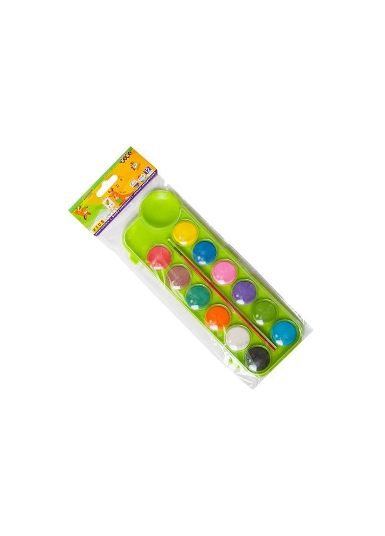 Акварель ZB.6559-15 12 цветов, пластиковая коробка с кистью, салатовая, KIDS Line Zibi (389889497)