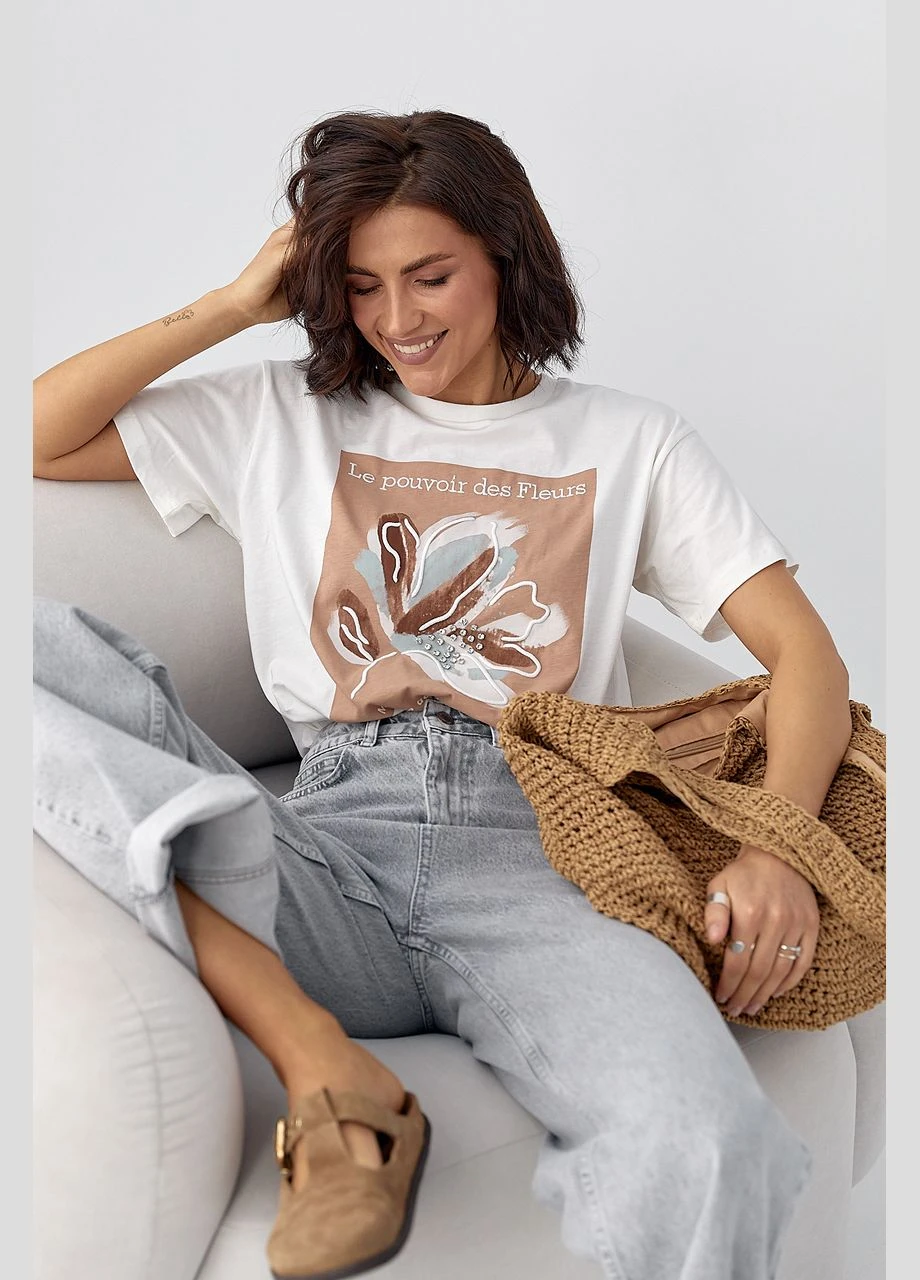 Футболка с цветком украшенная камешками Lurex - (328633546)
