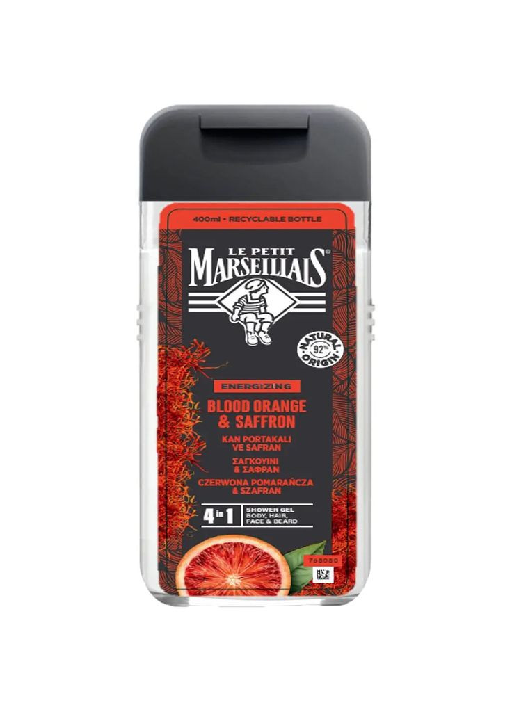 Гель-шампунь для чоловіків 4в1 Шафран та червоний апельсин, 400 мл (3574661421124) Le Petit Marseillais 3574661715926 (328397190)