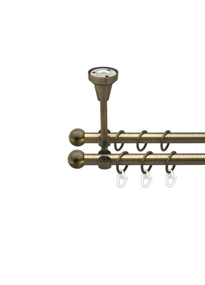 Карниз Куля Болонь металлический двухрядный открытый до стели гладкая труба Антик 16\16 мм 200 см (00-00016912) ORVIT (300283589)