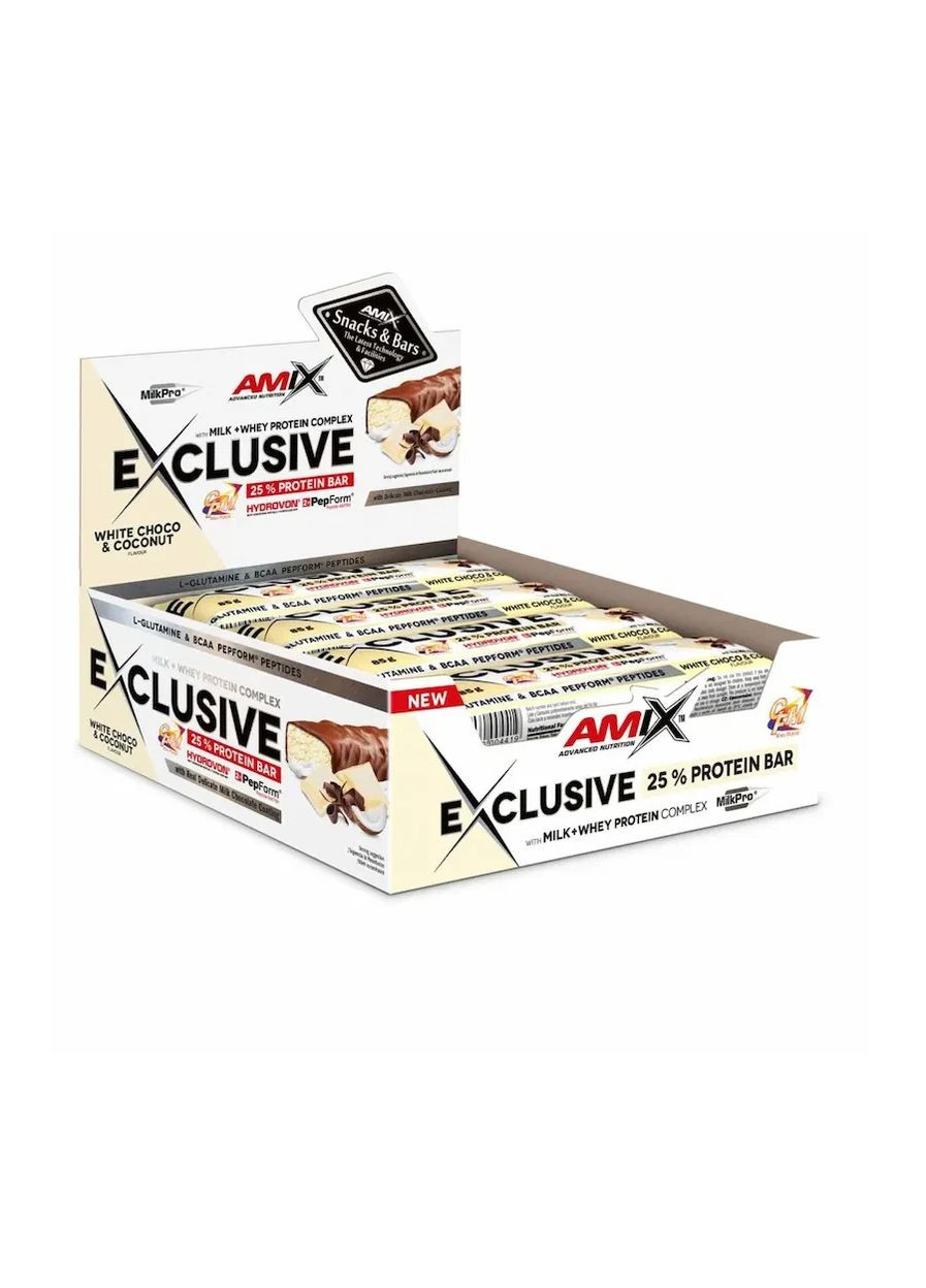 Батончик Exclusive Protein Bar білий шоколад - кокос 85 г Amix (361401688)