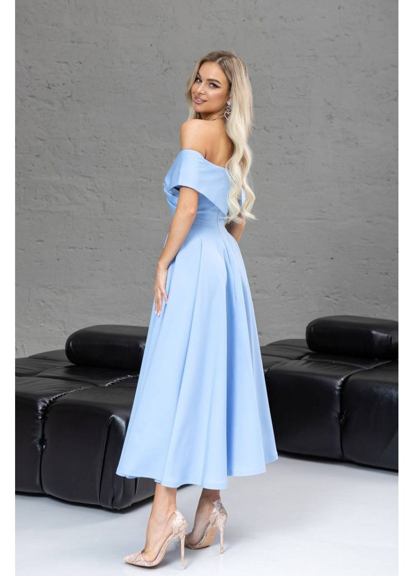 Голубое коктейльное платье с юбкой-солнце, а-силуэт First Woman однотонное