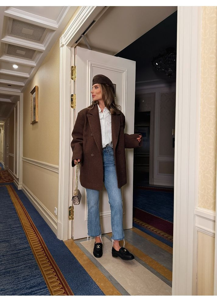 Коричневе Напівпальто MEXICO БУКЛЕ колір шоколад milirud