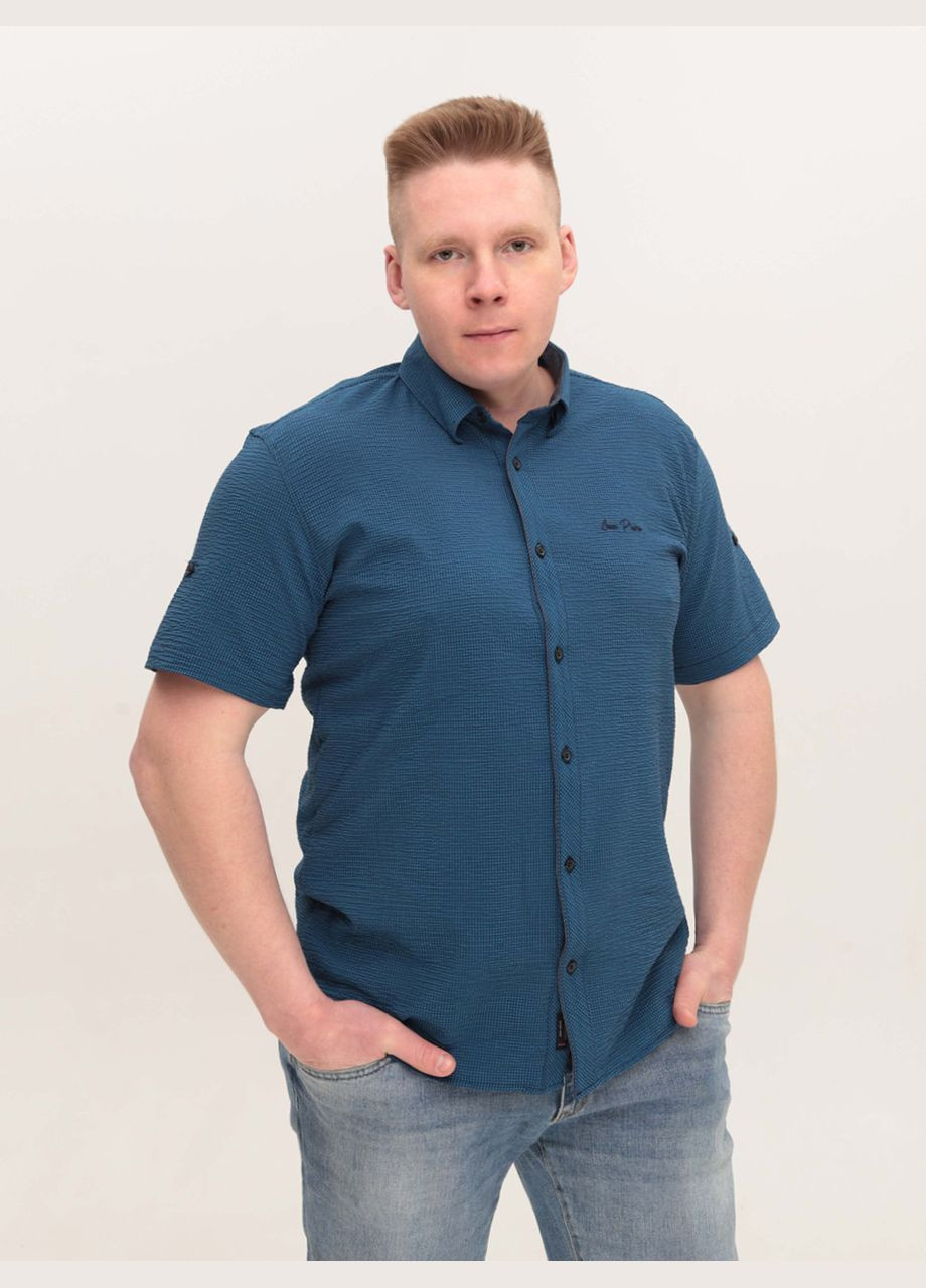 Сорочка чоловіча синя в клітку зі стрейчем Jean Piere Пряма (323202302)