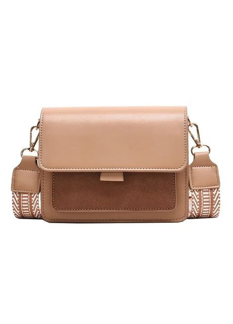 Жіноча класична сумка 6687 крос-боді на широкому ремінці бежева No Brand (313802858)