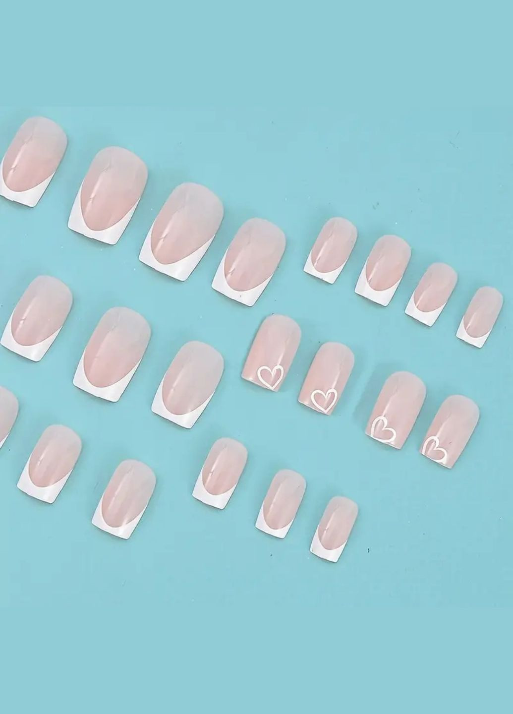Набір накладних нігтів в комплекті з двостороннім скотчем - French Heart Nails (304996717)