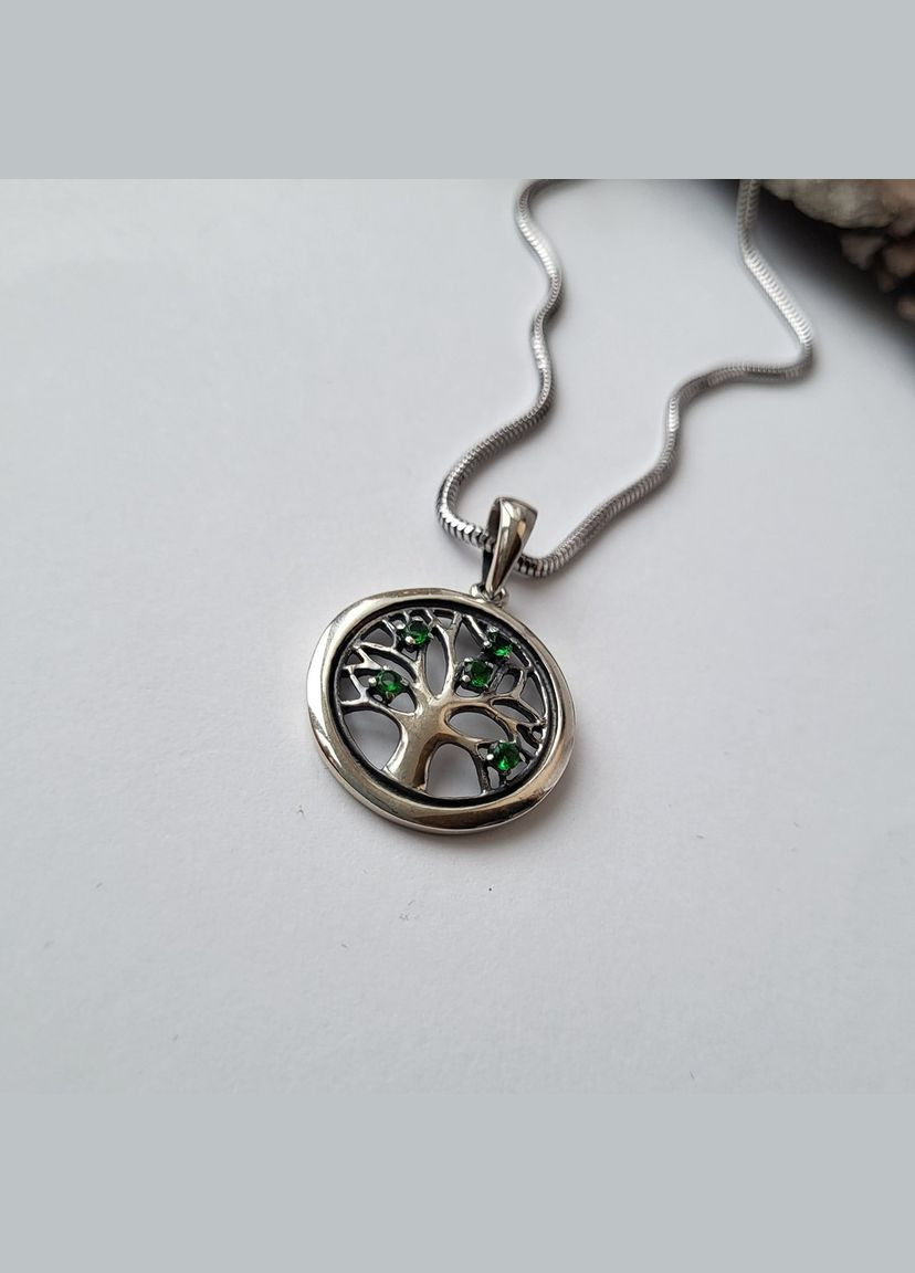 Срібна підвіска кулон Дерево з Білим камінням чорнене срібло 925 проби 38170ч 3.30г No Brand (306742127)