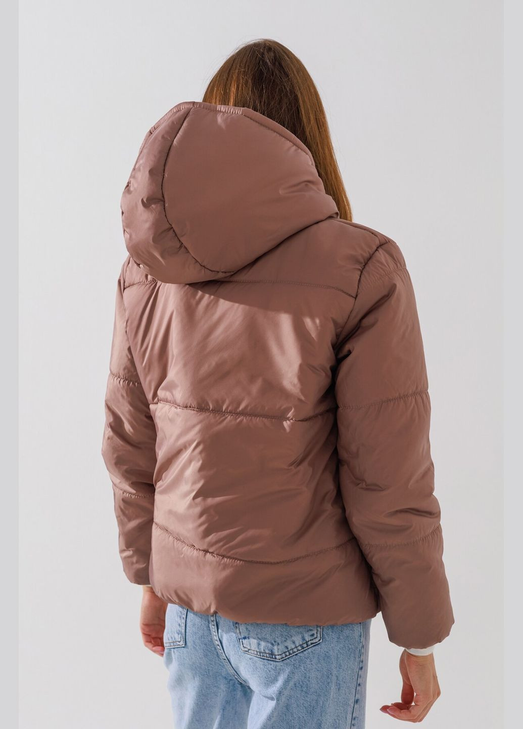 Коричнева демісезонна куртка однотонна жіноча 410 shop (2000990685346) No Brand